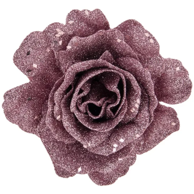 Cosy&Trendy Kerstboomversiering Bloemen - 10 cm - roze glitter - op clip - ornament