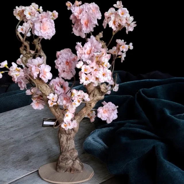 Seta Fiori Vintage Kunstbloesemboom – Sakura Chique op echte houten Stam - 60 cm vintage roze, poeder roze