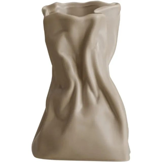 BOG Handgemaakte Keramieken Vaas – Crinkle Papieren Zak Design – Grab Paper Bag Stijl – Voor Bloemstukken – Woonkamer En Eettafel Decoratie – Kokos Café Glazuur WIT