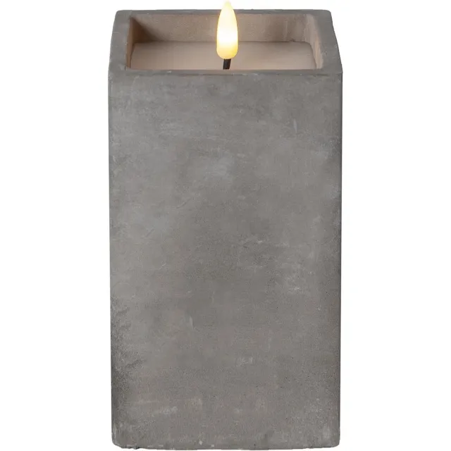 Star Trading LED Blockkerze, Flamme Cem', Zement - 8,5x10x16,5cm - Grijs