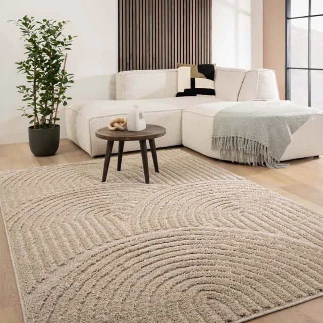 Tapeso Scandinavisch vloerkleed - Arc Curve beige 120x170
