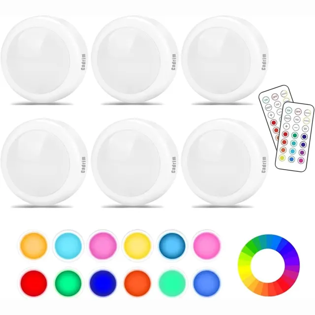 FLITI 6 Stuks LED Pucklampen - 13 Kleuren Veranderbaar - Met 2 Draadloze Afstandsbedieningen - voor Slaapkamer, Onderkastverlichting, Keuken - 1 Set Meerkleurig