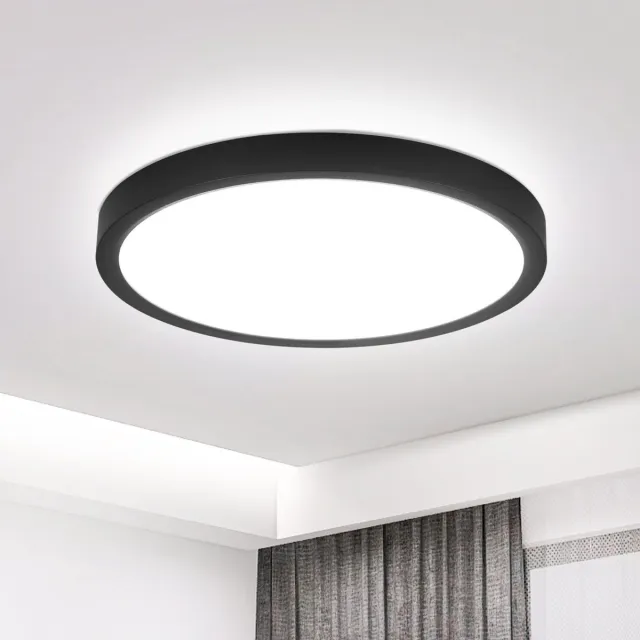 NETTLIFE Plafondlamp LED - 18 cm - Zwart - Rond - 6000K Koel wit Licht - Plafondlamp plat - moderne Keukenverlichting - voor Gang | Slaapkamer | Woonkamer - 15 W