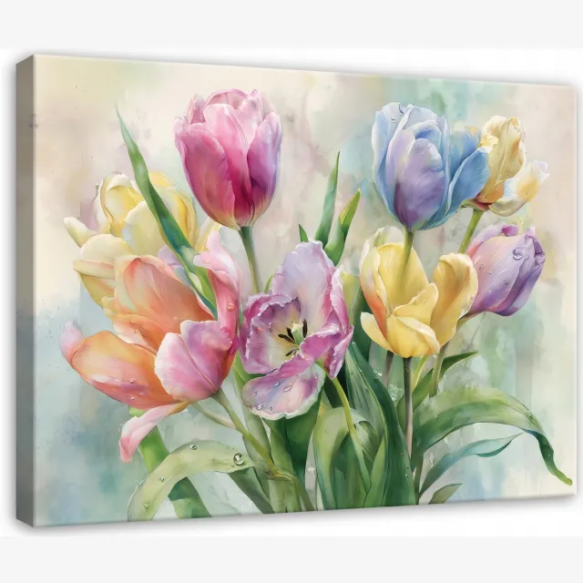 WALLARENA Schilderij op canvas - 120x80 cm - abstracte tulpen - wanddecoratie woonkamer en slaapkamer Veelkleurig