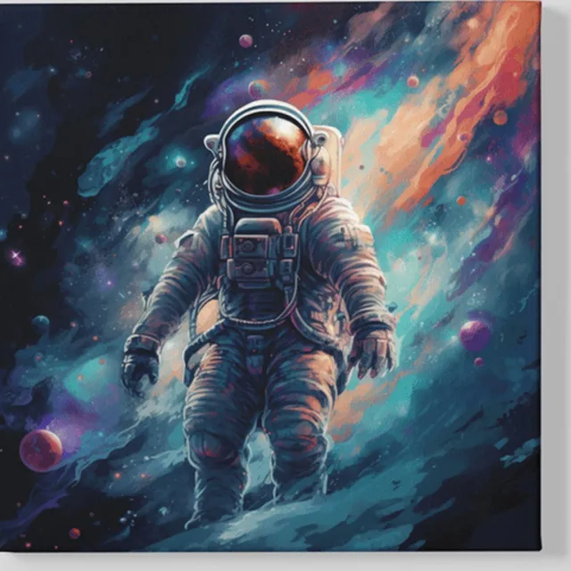 Trendex Global Vierkant Canvas Schilderij - Astronaut - Ruimte - Wanddecoratie - 40x40x2 cm Kleurrijk
