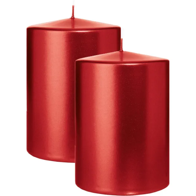 Wiedemann Cilinderkaars/stompkaars groot - 2x - metallic rood - 15 x 10 cm - 113 branduren - zuilkaarsen Donkerrood