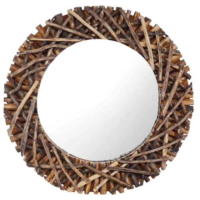 vidaXL Wandspiegel rond 60 cm teakhout Bruin