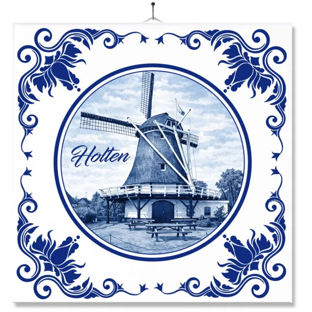 MC Living Tegel Met Opdruk | Holten | Delft Blauw | Cadeau | Inclusief Geschenkdoos | Standaard | Ophangsysteem Ontwerp 1