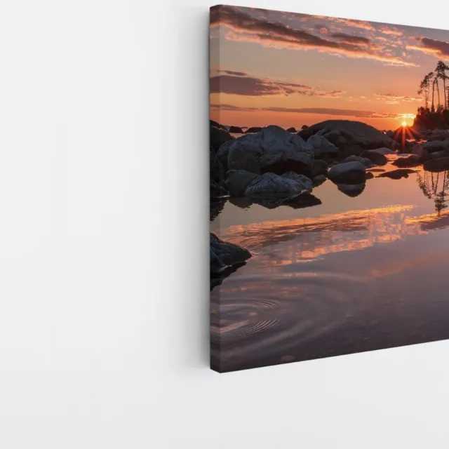 Saammp Canvas Schilderij - Zonsondergang - Stenen - Bomen - Landschap - Natuur - 30x30 - Foto op canvas - Wanddecoratie - Muurdecoratie Woonkamer - Slaapkamer decoratie - Canvas Print Multicolor
