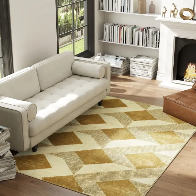 TEKROA Vloerkleed Wasbaar - Laagpolig Tapijt 170x120 cm - Geometrisch Ruitpatroon voor Woonkamer en Slaapkamer - Bruin