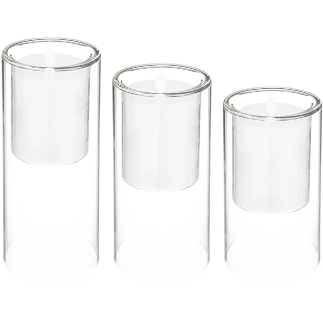 Atmosphera LED kaarsen met dubbel glas - Set van 3 stuks - Ø10xH25/20/15cm Transparent