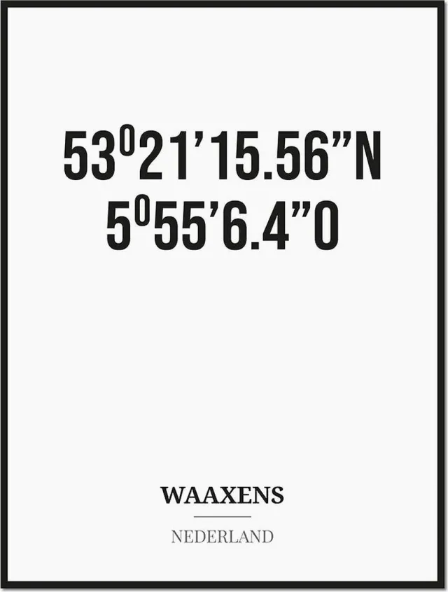Studio216 Poster/kaart WAAXENS met coördinaten zwart, wit