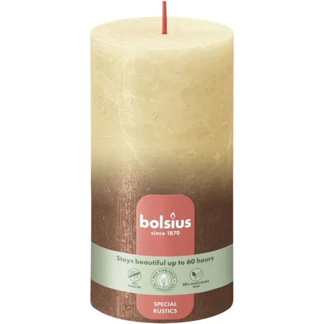 Bolsius Rustiek stompkaars - Fading metallic - 130/68 - 1 Stuk - Oat Beige + Copper Beige, koper