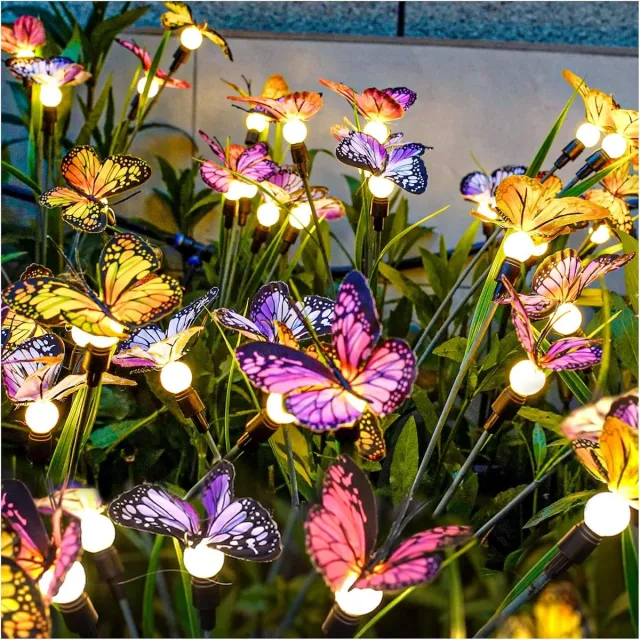 FLITI Solar Tuinlampen - Wapperende Vlinderlamp - Bewegt met de Wind - voor Tuin, Pad, Terras - Flexibel IJzerdraad & Realistische Vlinders - 2 Stuks Kleurrijk