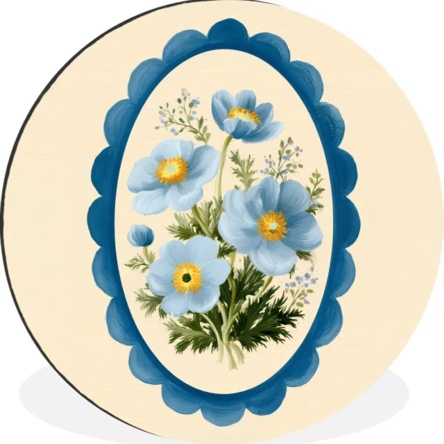 WallCircle Wandcirkel - Muurcirkel - Lijst - Bloemen - Lichtblauw - Illustratie - Aluminium - Dibond - 30x30 cm - Binnen en Buiten Boemen - Illustratie