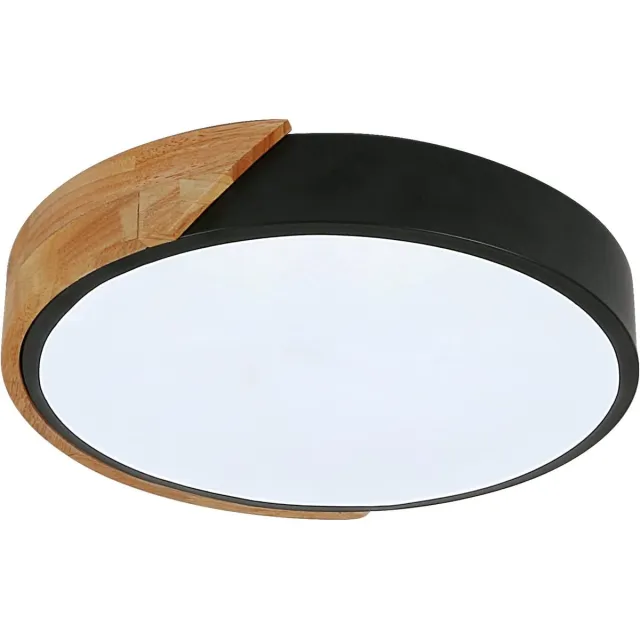 Riserva LED Plafondlamp Rond 24W Zwart Hout Modern Design 2000lm 6500K voor Woonkamer Slaapkamer Keuken