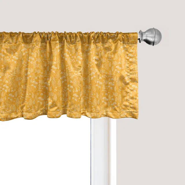 ABAKUHAUS Botanische raamvalance, gordijnvalance voor keuken en slaapkamer met tunnelzoom, 137 cm x 45 cm, goudgeel en crème Goudsbloem en crème