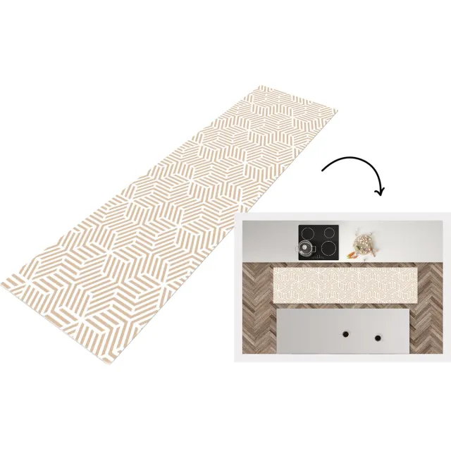 KitchenYeah Keukenloper - Loper keuken - Beige - Geometrie - Patronen - Abstract - Keukenloper vinyl, foto 2