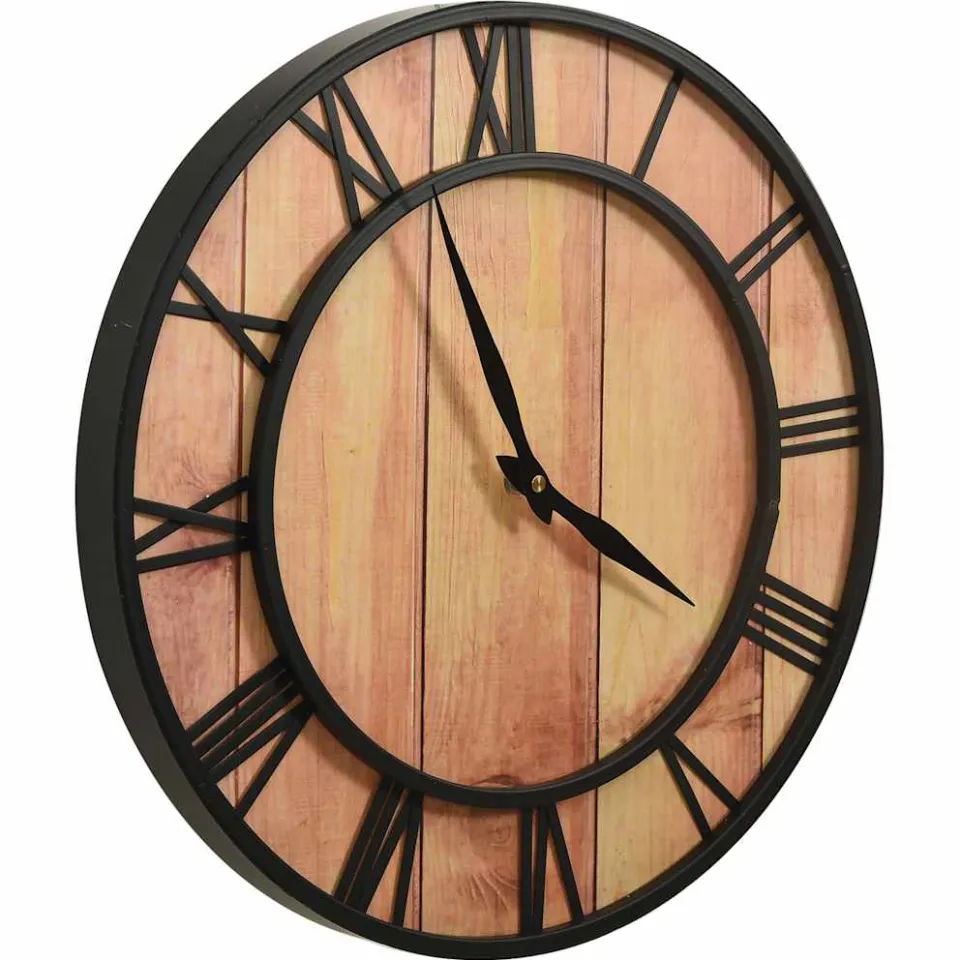 vidaXL Wandklok 39 cm MDF en ijzer bruin en zwart