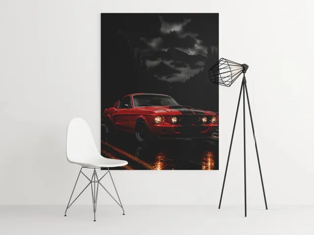 Trendex Global Canvas Schilderij Auto - Rode Mustang - Wanddecoratie - 75 x 100 cm Rood