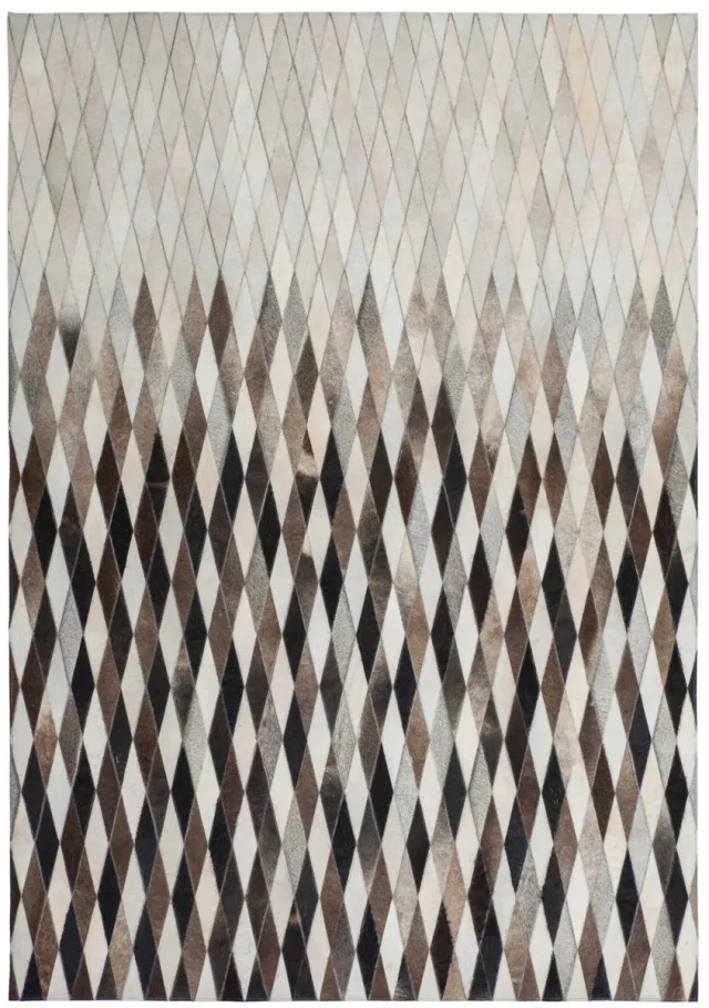 Padiro leren designvloerkleed 160 x 230 cm - lichtbeige - industrieel geometrisch patroon - van leer