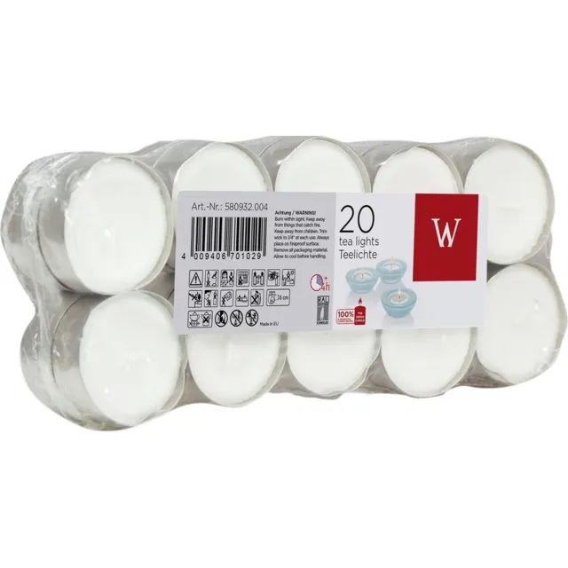 Trend Candles Theelichtjes/waxinelichtjes - wit - 20x - 4 branduren - geurloze kaars