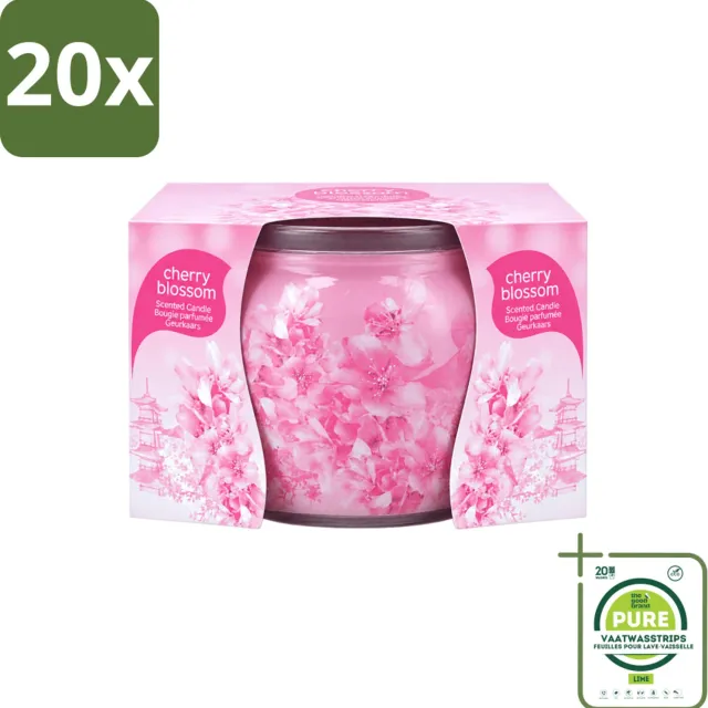 At Home 20 x At Home - Scents - Geurkaars - Cherry Blossom - 70 g - Grootverpakking - Vaatwasstrips - Geurkaars Cherry Blossom - Geur In Huis - Kersenbloesem Geur - Rustgevende Geur - Geur In Woonkamer Roze