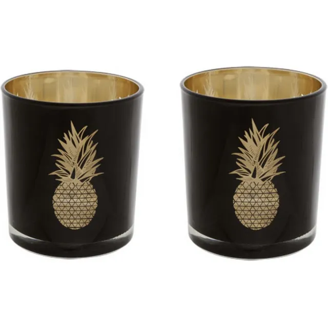 Cosy @ Home Theelichtglas Ananas Zwart-goud 8.5x10cm