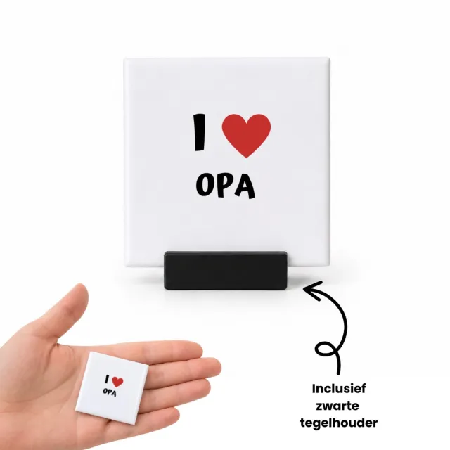 Hacebo I love opa tegeltje met tegelhouder - Opa - de liefste opa - tegeltjes met tekst - verjaardag - cadeautje voor opa - opa artikelen - kado - geschenk - spreuktegels - 4.8x4.8 CM Wit