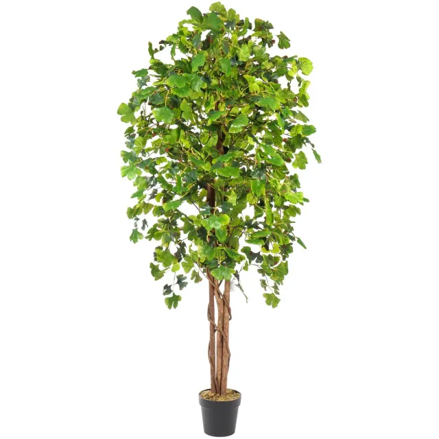 Kunstpalm Kunstboom Ginkgo - 180cm - Groen | Kunst notenboom - Groene nep boom - volle kunst boom Donkergroen