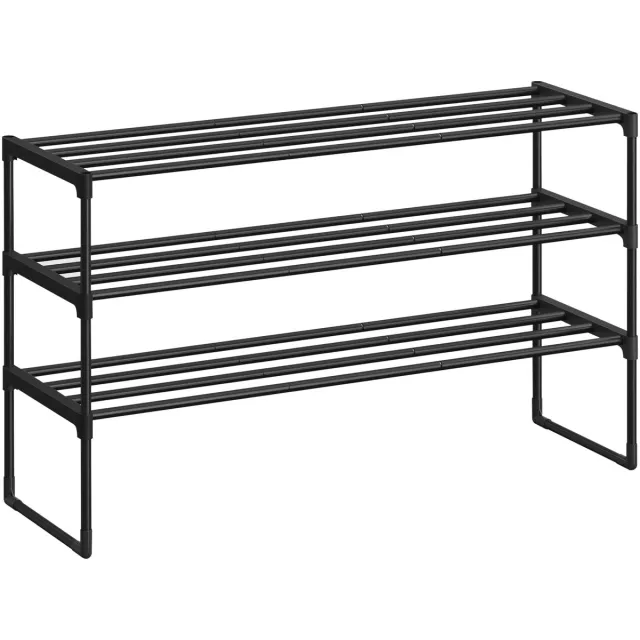 Famanu 3-laags metalen schoenenrek, 92 x 30 x 55 cm, zwart, voor het efficiënt opbergen van schoenen