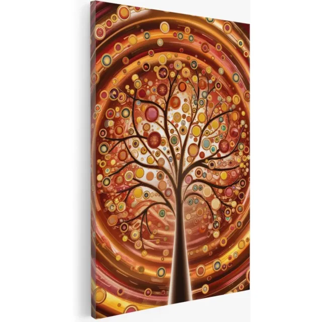 Saammp Canvas Schilderij - bloemen - Boom met kleurrijke cirkels - 20x30 - Foto op canvas - Wanddecoratie - Muurdecoratie Woonkamer - Kantoor Decoratie Multicolor