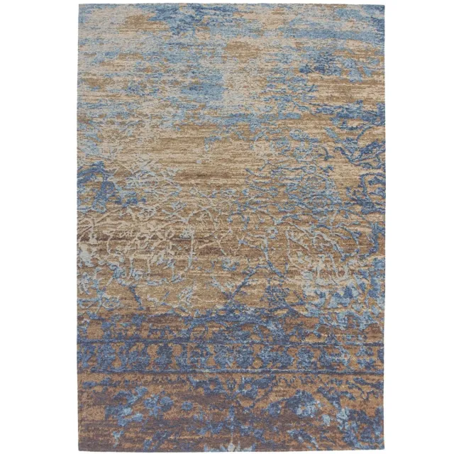 Padiro design laagpolig vloerkleed 155 x 230 cm - blauw / bruin - modern abstract ontwerp - voor vloerverwarming - van polyester en katoen geel