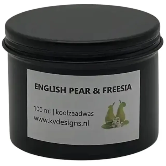 Geurkaars 100ml – English Pear & Freesia – Handgemaakt van Koolzaadwas – 40 branduren – KV DESIGNS