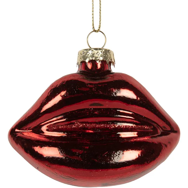 Clayre & Eef Kersthanger Mond 8x4x7 cm Rood Glas