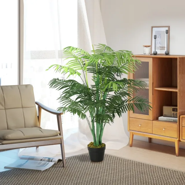 MIVRAY Kunstplant – 125 cm Met 18 Palmbladeren – Ø16 cm Pot – Kunststof – Groen – In Zwarte Pot Voor Woonkamer En Balkon