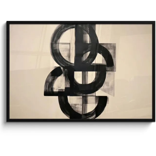 FrameYourWall Poster in lijst - Fotolijst 120x80 cm - Posters - Cirkels - Lijnen - Vormen - Zwart - Posterlijst zwart - Decoratie - Wanddecoratie woonkamer - Muurdecoratie slaapkamer