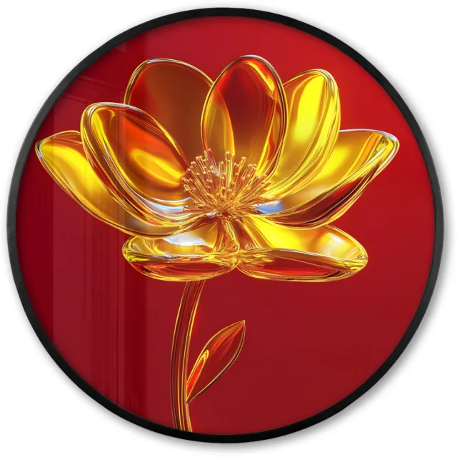 FrameYourWall Poster in lijst Rond - Fotolijst 60x60 cm - Posters - Bloem - Goud - Glazen - Ronde posterlijst zwart - Decoratie - Wanddecoratie woonkamer - Muurdecoratie slaapkamer