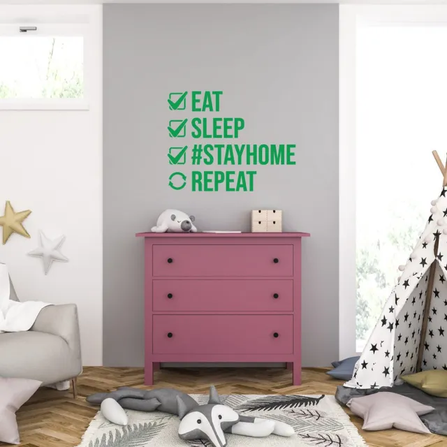 MC Living Muursticker - Eat Sleep Stayhome Repeat - 46,4 x 59,2 - Groen