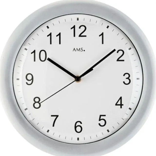 AMS F5933 - Wandklok - Analoog - Rond - Radiogestuurde tijdsaanduiding - Kunststof - Ø30 cm - Zilverkleurig