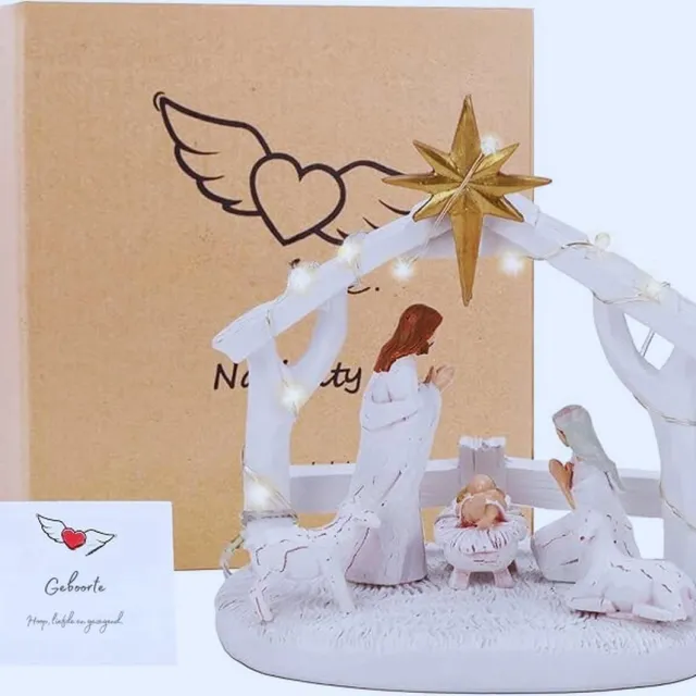 Thuys Complete Kerststal Set – Met Kribbe En LED Lichten – Voor Binnen – Hars Kerstdecoratie – Met Figuurtjes As shown