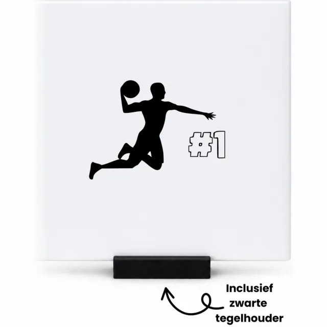Hacebo Handbal tegeltje met tegelhouder - Sport - Familie vrienden - tegeltjes met tekst - Cadeau - spreuktegels - 10.8x10.8 CM Wit