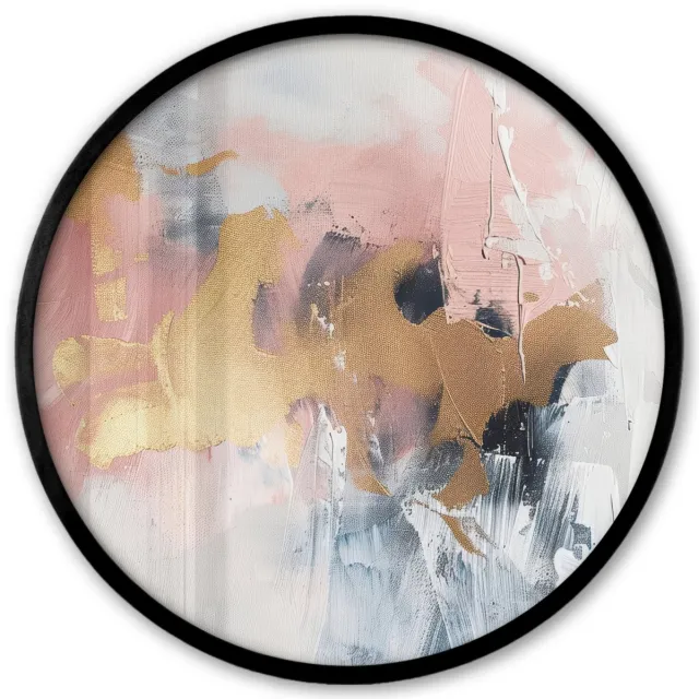 FrameYourWall Poster in lijst Rond - Fotolijst 40x40 cm - Posters - Abstract - Pastel kleuren - Goud - Modern - Aesthetic - Ronde posterlijst zwart - Decoratie - Wanddecoratie woonkamer - Muurdecoratie slaapkamer Abstract - Roze