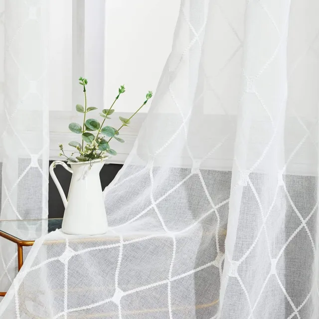 Sweet Living Halftransparante gordijnen - Marokkaans patroon - set van 2 - 245 x 140 cm Weiß-ösen