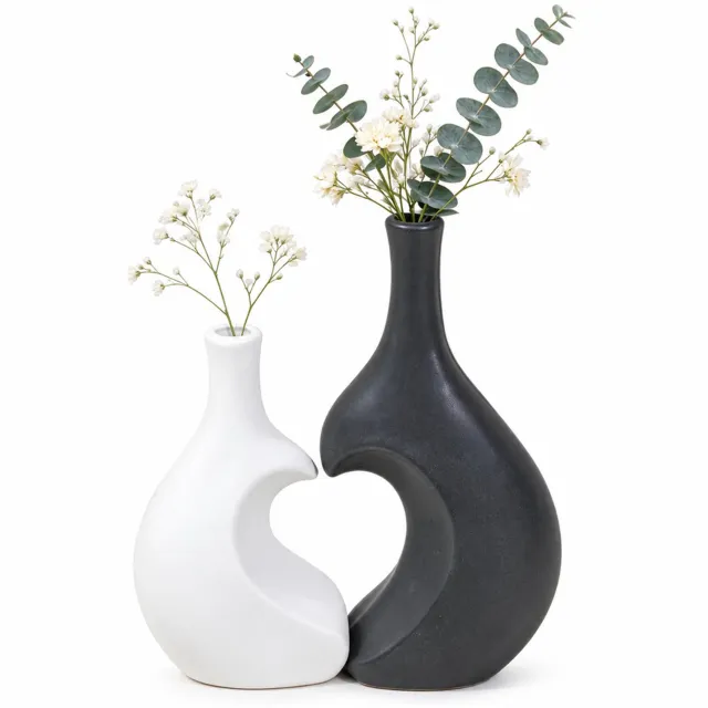SWGOTA Kunststof vaas wit, klein model, matte afwerking en gebogen vorm, smalle hals, 18 cm hoog, 1 stuk
