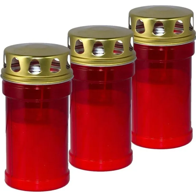 Trend Candles grafkaars - 3x - gedenklicht met deksel - rood - 7 x 14 cm - 2,5 dag - Gedenkkaars - Graflicht/herdenkingslicht