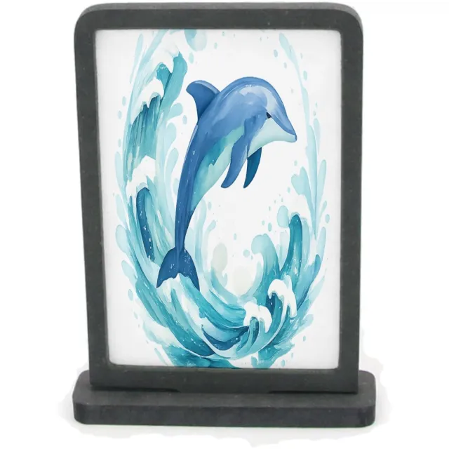 Mr Cadeautjes Houten fotolijst rechthoek met MDF inleg - design Een cirkelvormige waterwerveling rond een springende zeeschi | cadeau Wit
