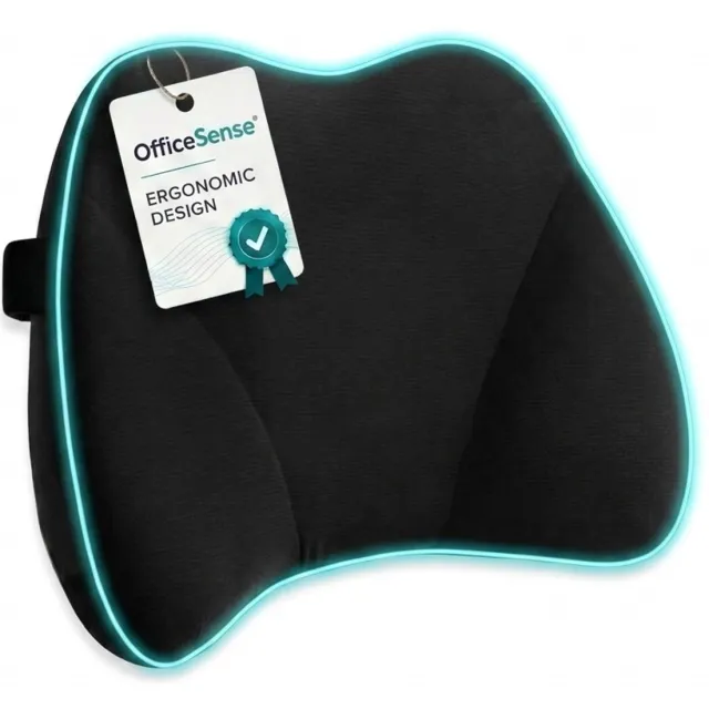OfficeSense Ergonomisch Rugkussen – Lendekussen – Rugsteun voor Bureaustoel, Auto en Bank – Zwart