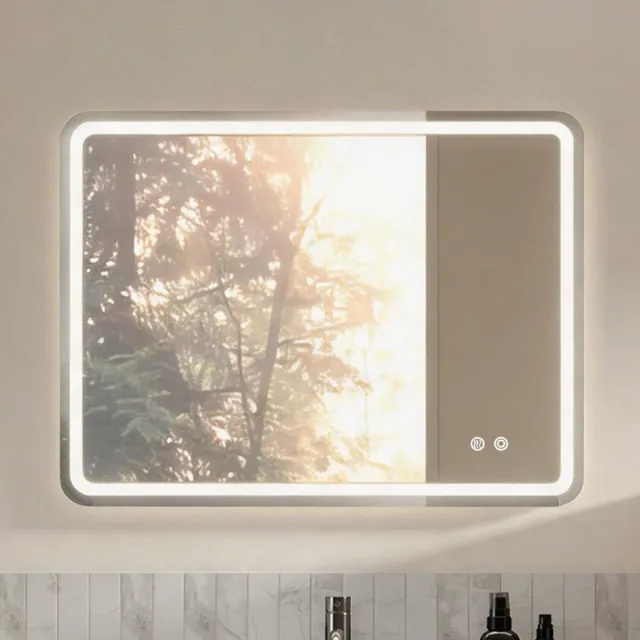 FloraGrace LED Badkamerspiegel – 60 x 80 cm – Dimbaar Met 3 Lichtkleuren En Touchbediening – Glas – Zilver – Wandspiegel Voor Badkamer Met Ontwaseming Silver