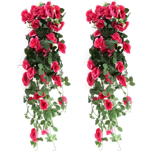 Ibenzoa Decoratieve Hangplanten Set van 2 - Realistisch Uiterlijk voor Binnen- en Buitendecoratie rood